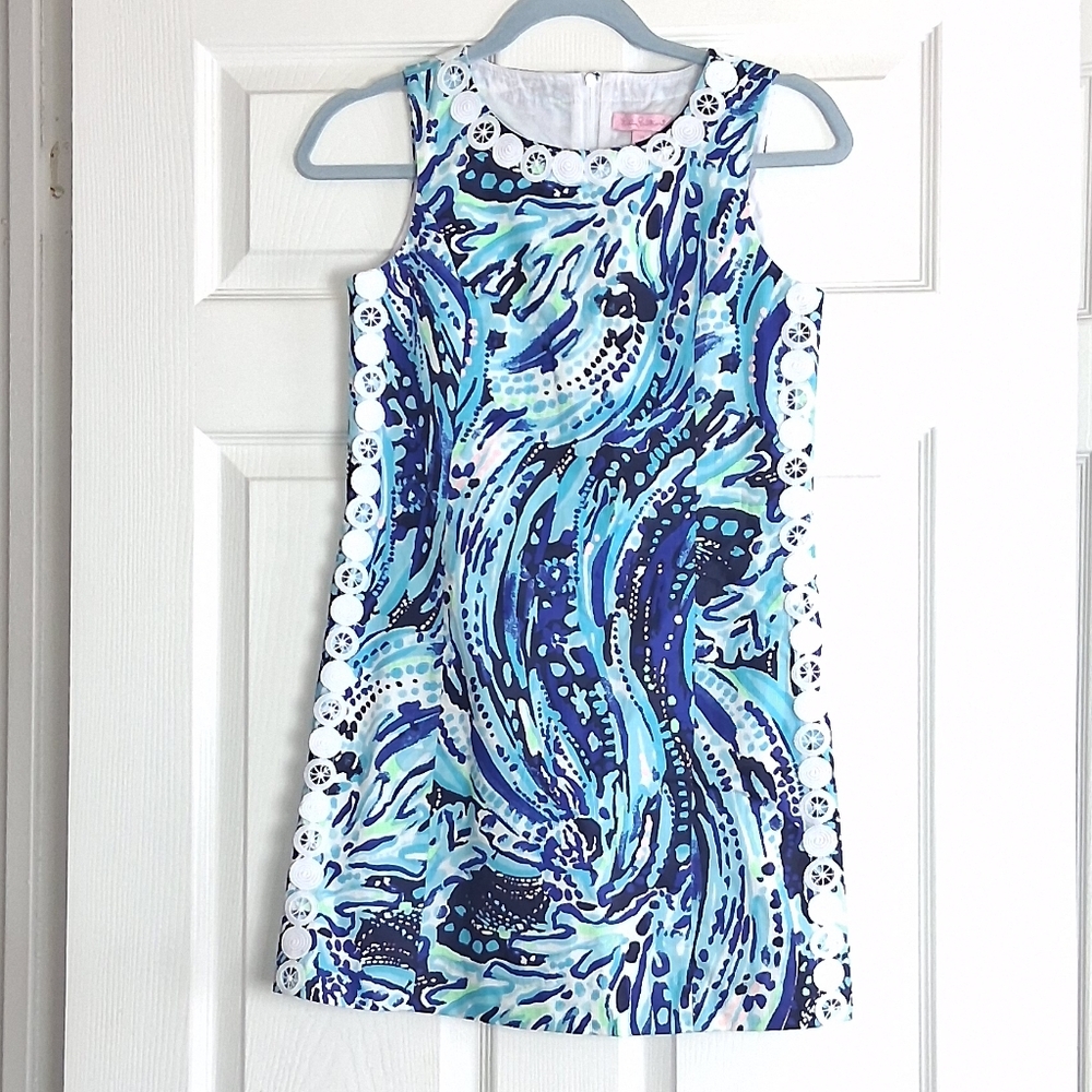 Lilly Pulitzer Crash The Bash Blue Multicolor Sleeveless 100% Cotton Shuft Dress